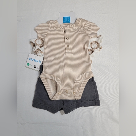 Carter's 3 Piece Tan And Cream Lion Themed Matching Set Size Infant 0-3 Month - Picture 5 of 7